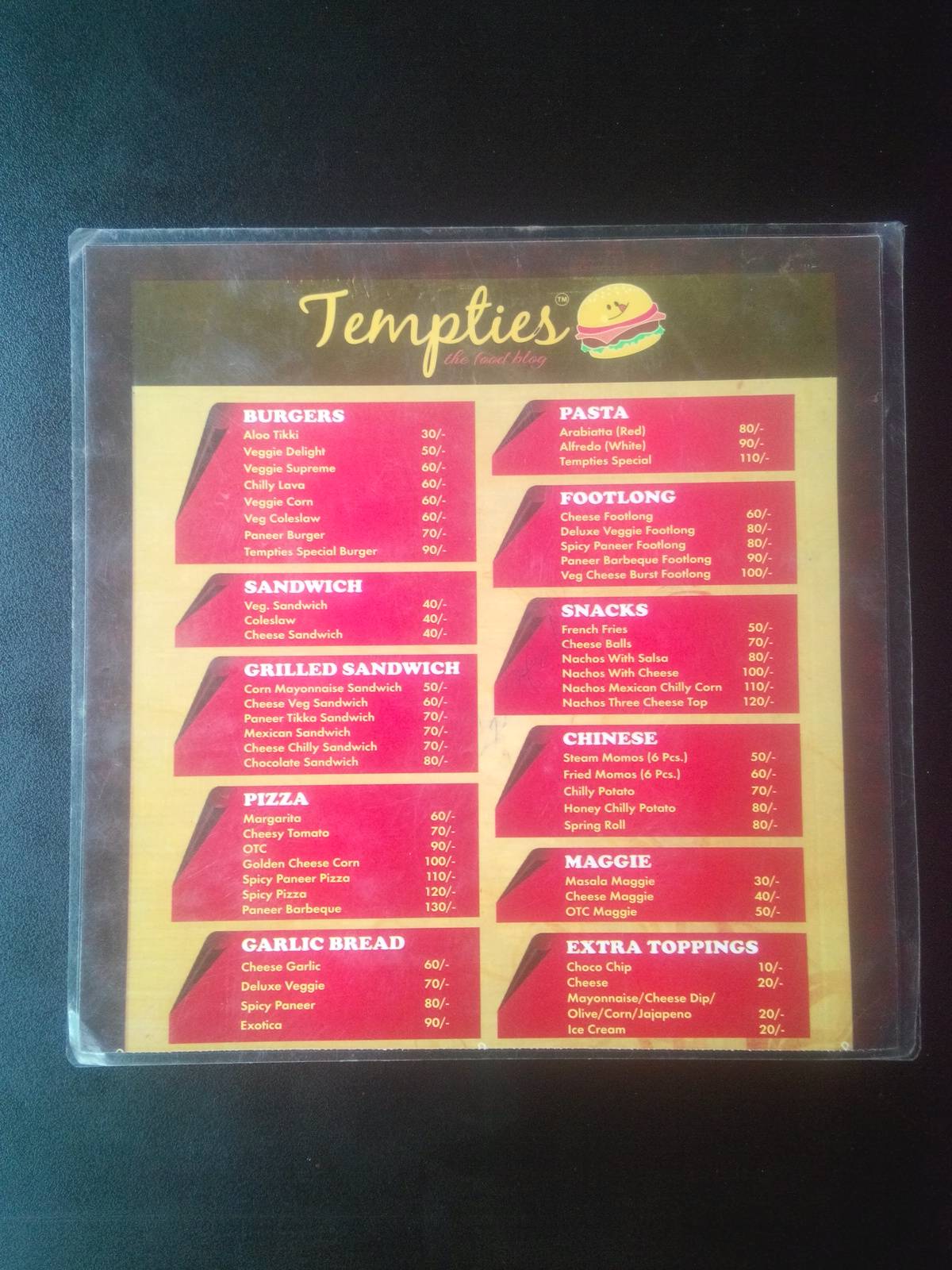 Tempties menu