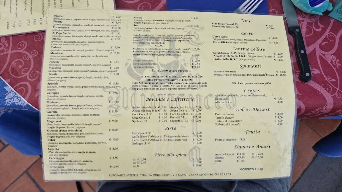 Menu di Tenuta Minicucco 
