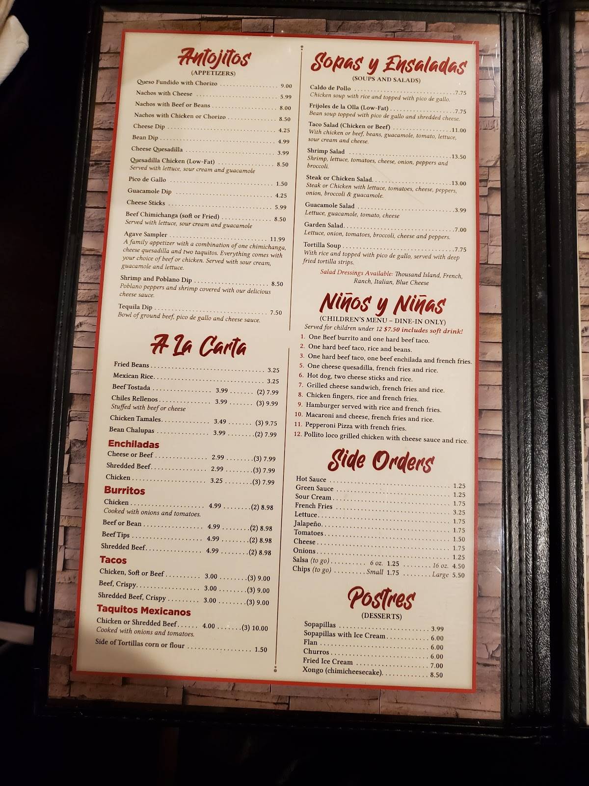 Menu at Tequila Jalisco restaurant, Canfield, 583 E Main St