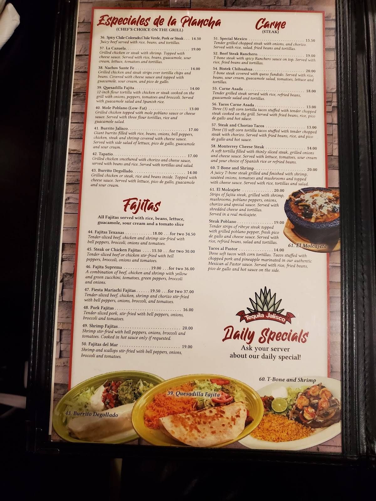 Menu at Tequila Jalisco restaurant, Canfield, 583 E Main St