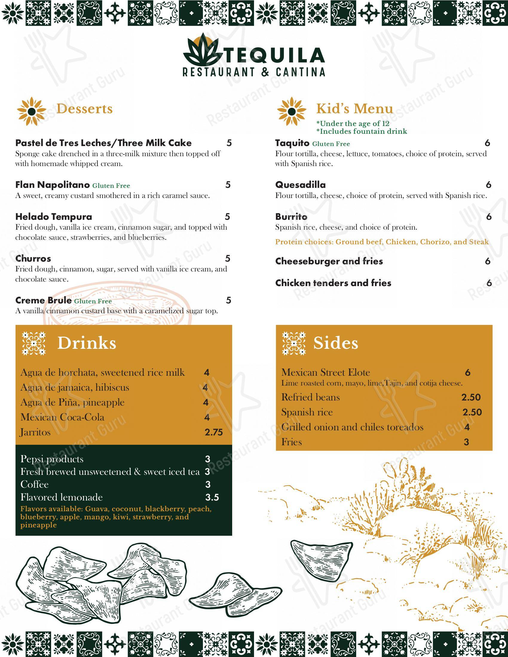 Menu at Tequila Mexican Restaurant & Cantina, Fort Wayne