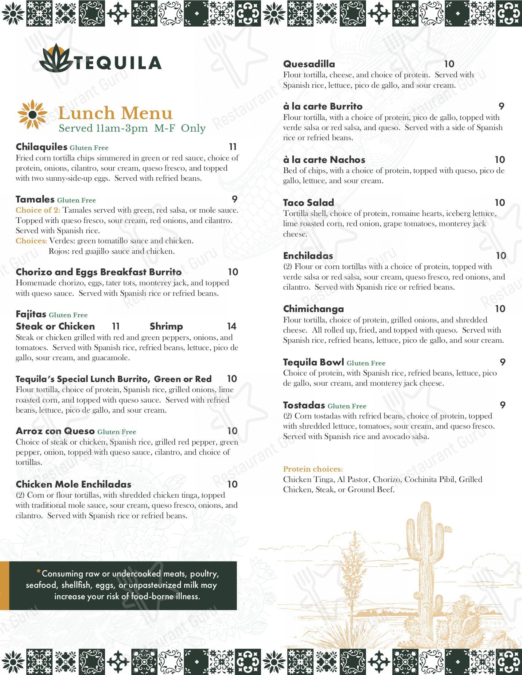 Menu at Tequila Mexican Restaurant & Cantina, Fort Wayne