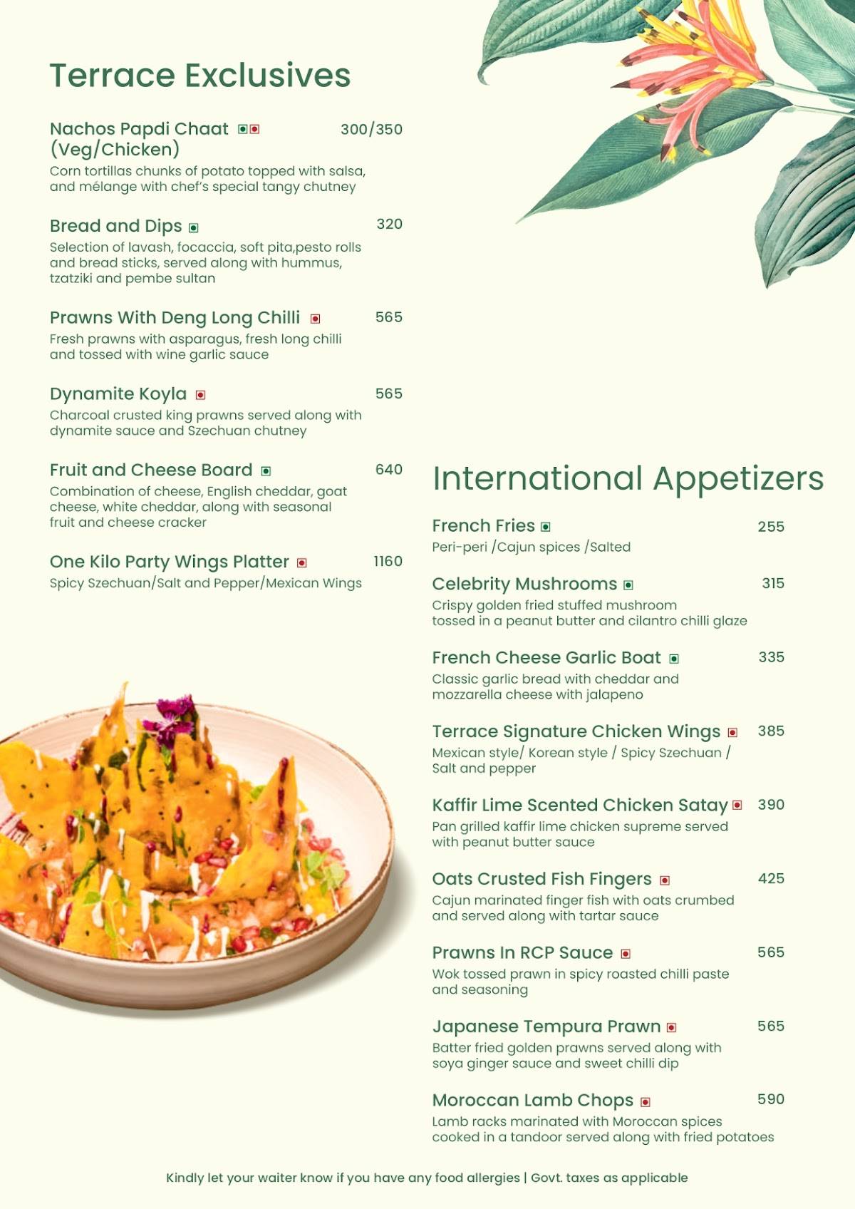 Terrace Bar & Kitchen menu