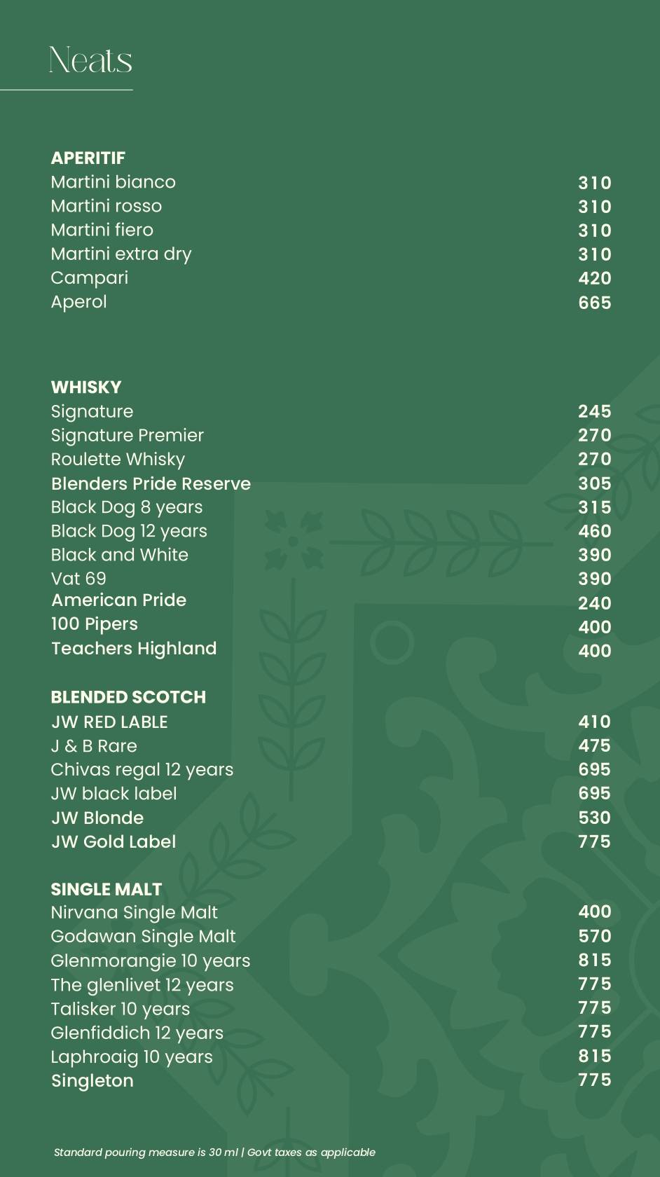 Terrace Bar & Kitchen menu