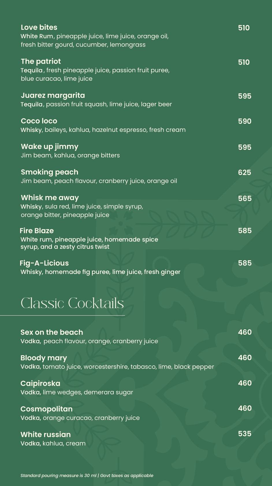 Terrace Bar & Kitchen menu