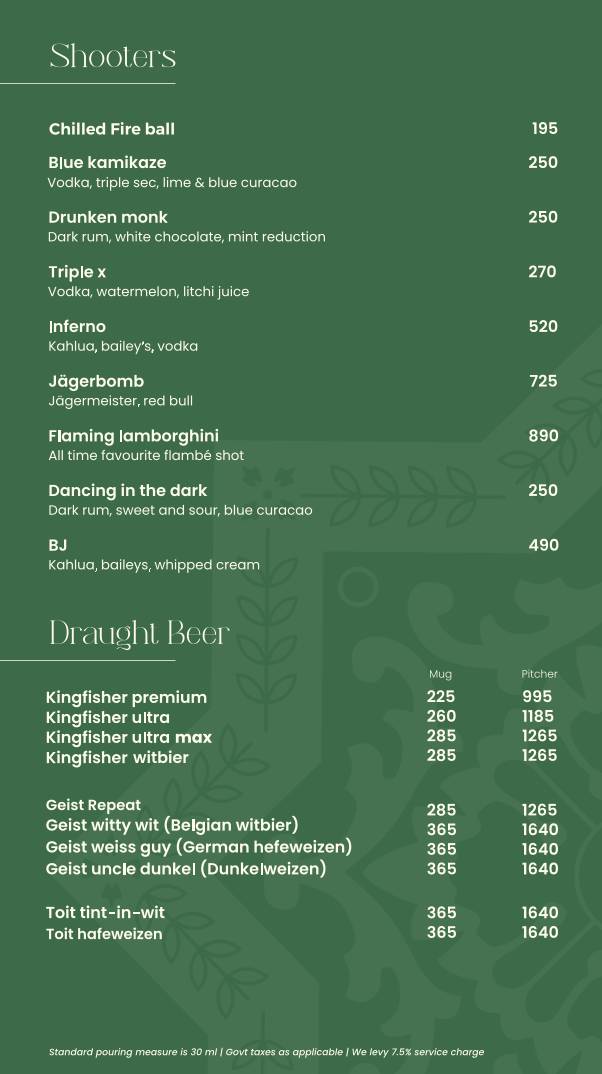 Terrace Bar & Kitchen menu