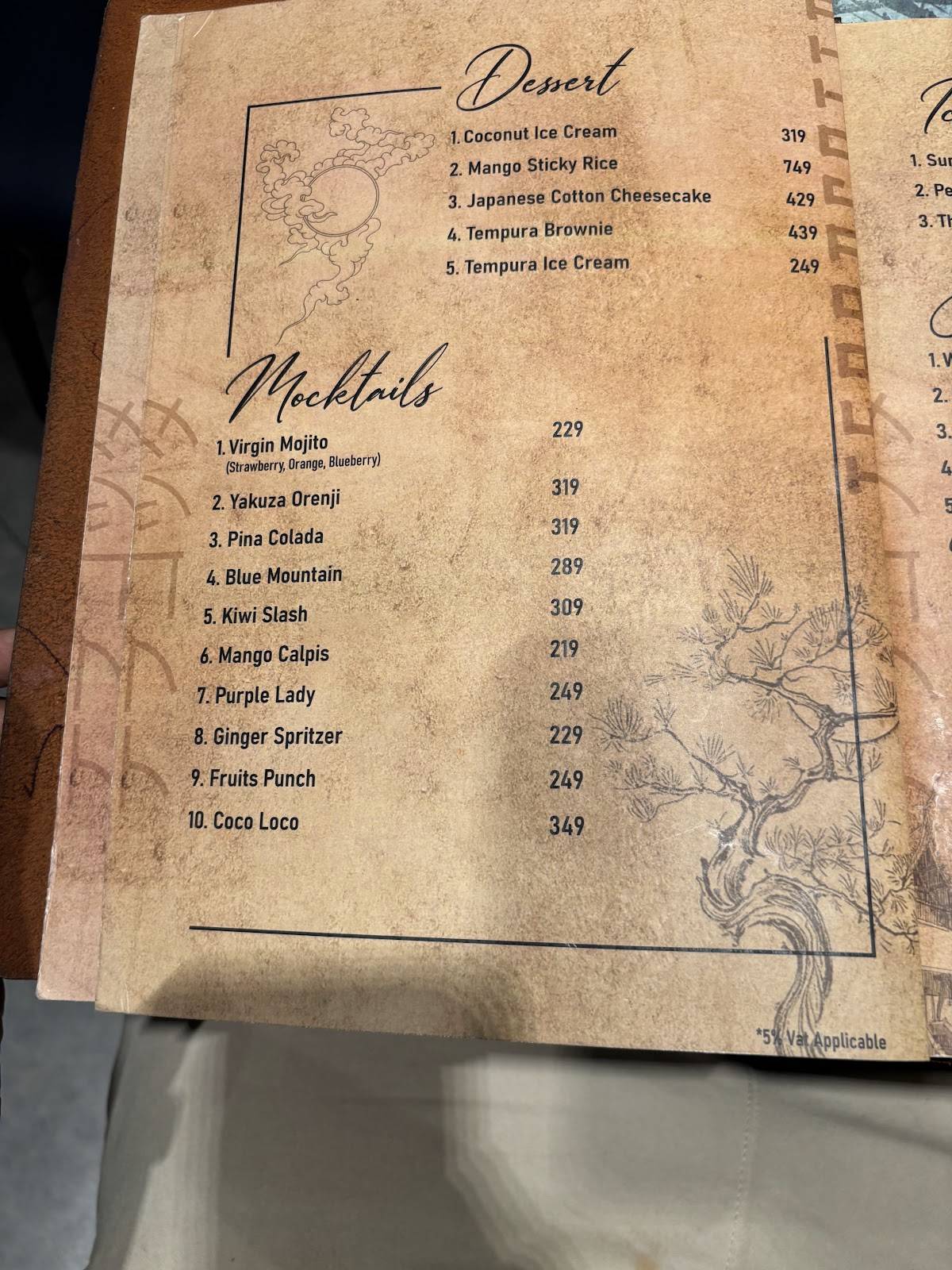 Terracotta Restaurant menu