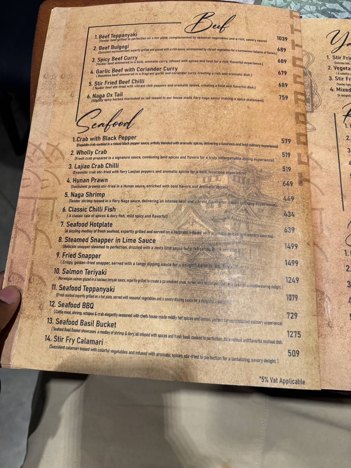 Terracotta Restaurant menu
