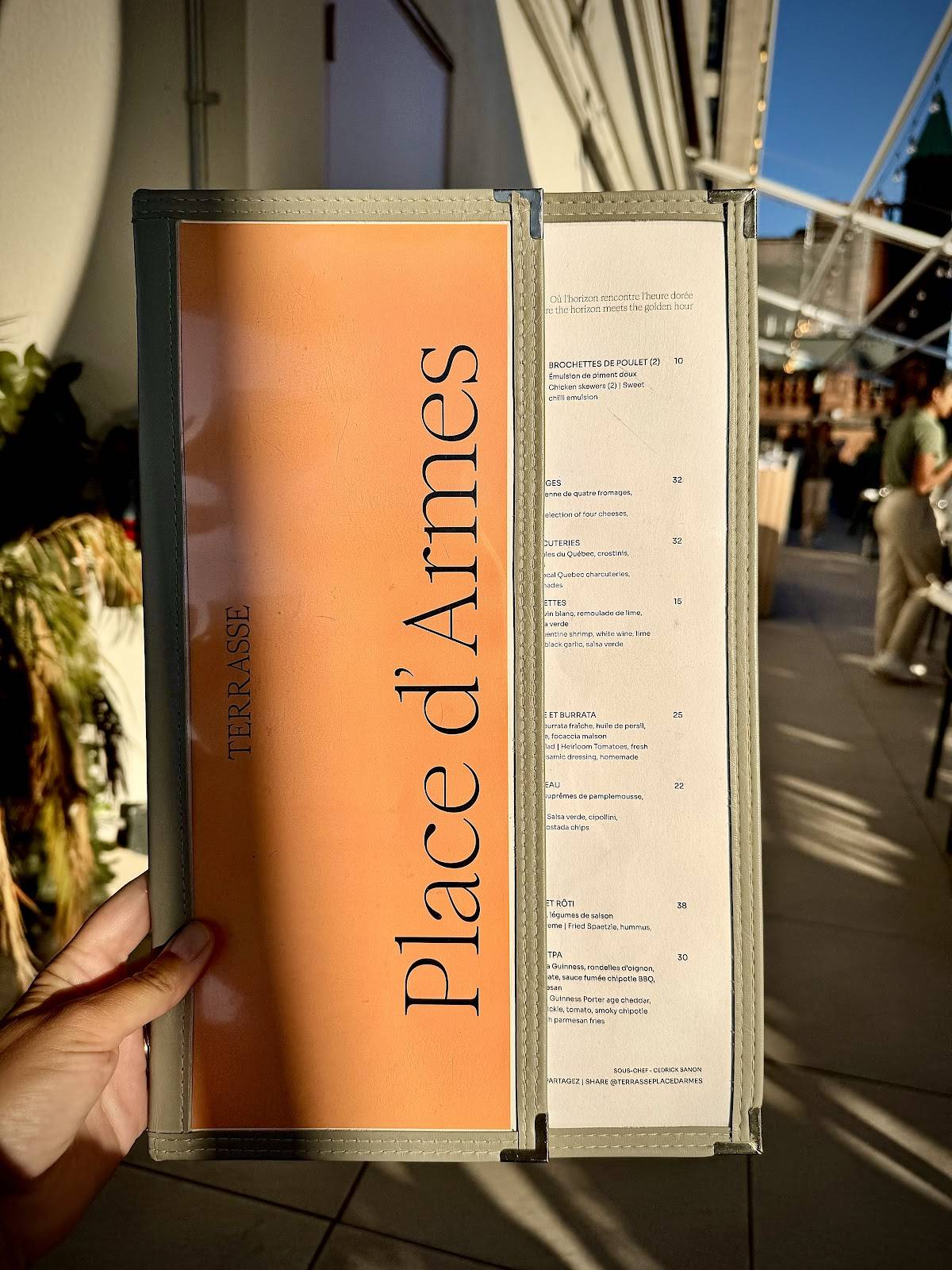 Menu de Terrasse Place D'Armes