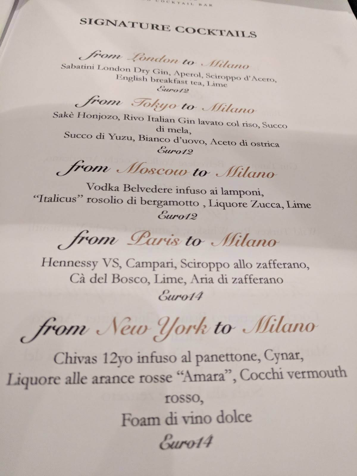 Menu di Terrazza Calabritto Milano 