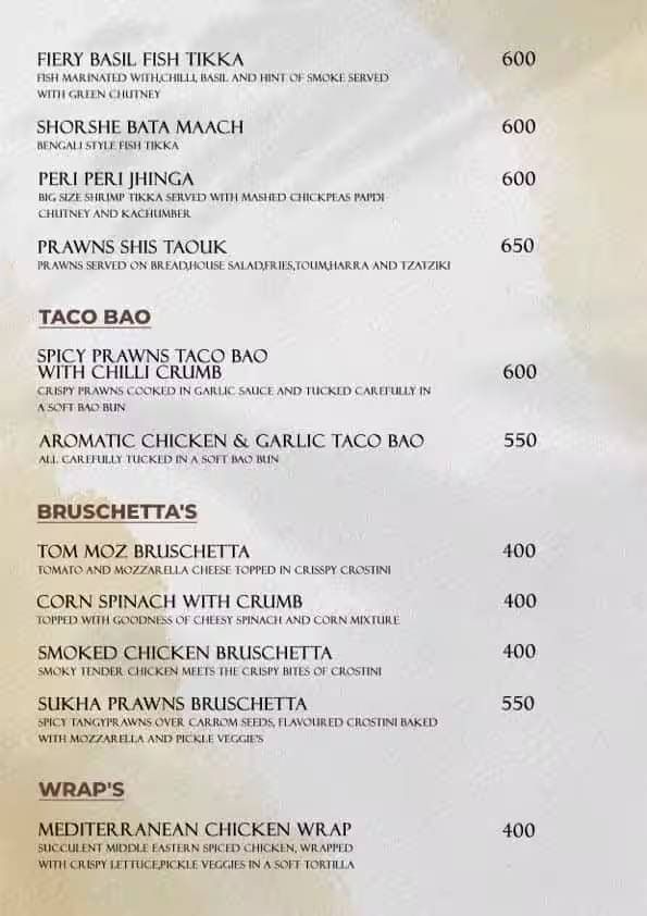 La Cena Night club in thane menu