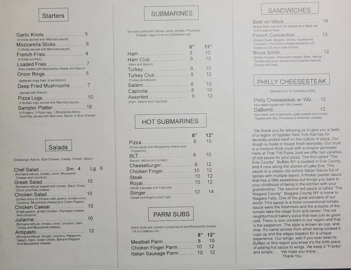 Menu at That 716 Pizza Joint pizzeria, Lakeland