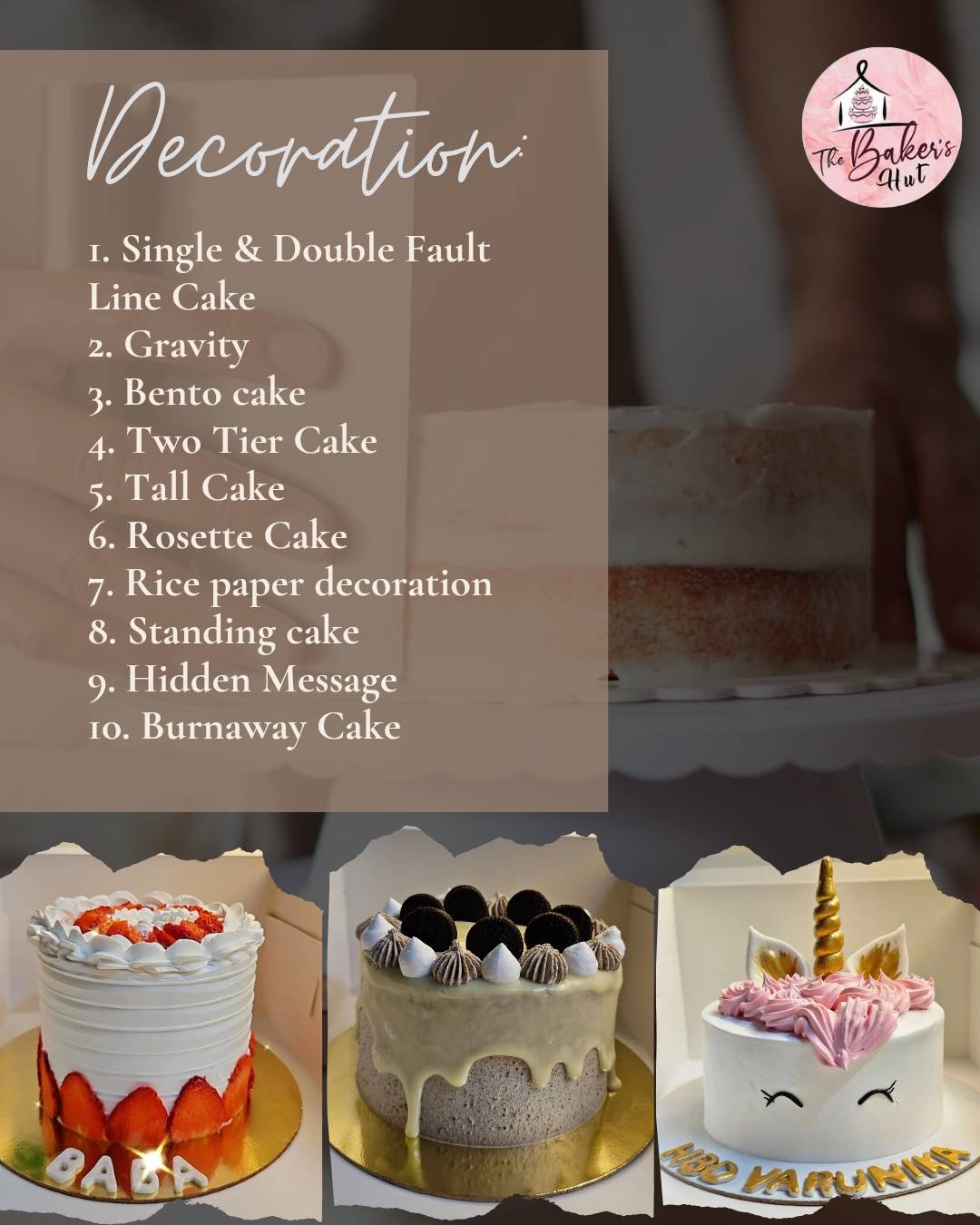 The Baker's Hut - Howrah Kolkata Home bakery Customize Cakes & Hampers Cake Workshop menu