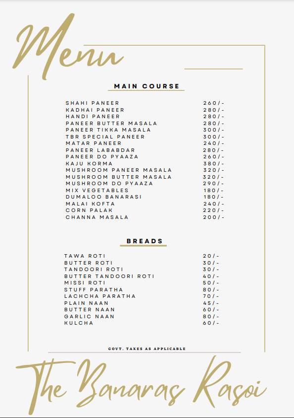 The Banaras Rasoi menu