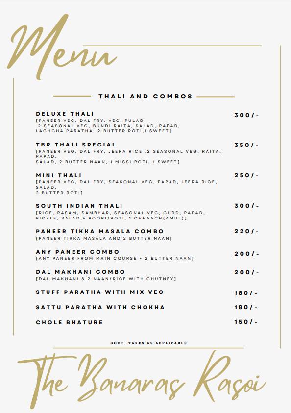 The Banaras Rasoi menu