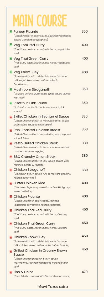 The Blue Plate menu