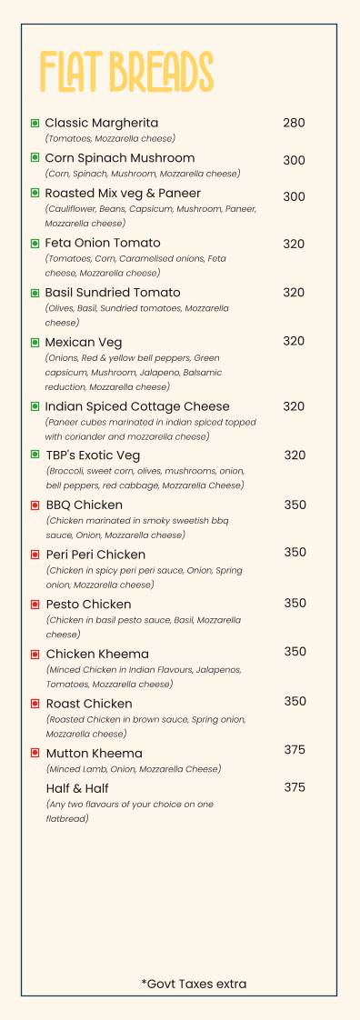 The Blue Plate menu