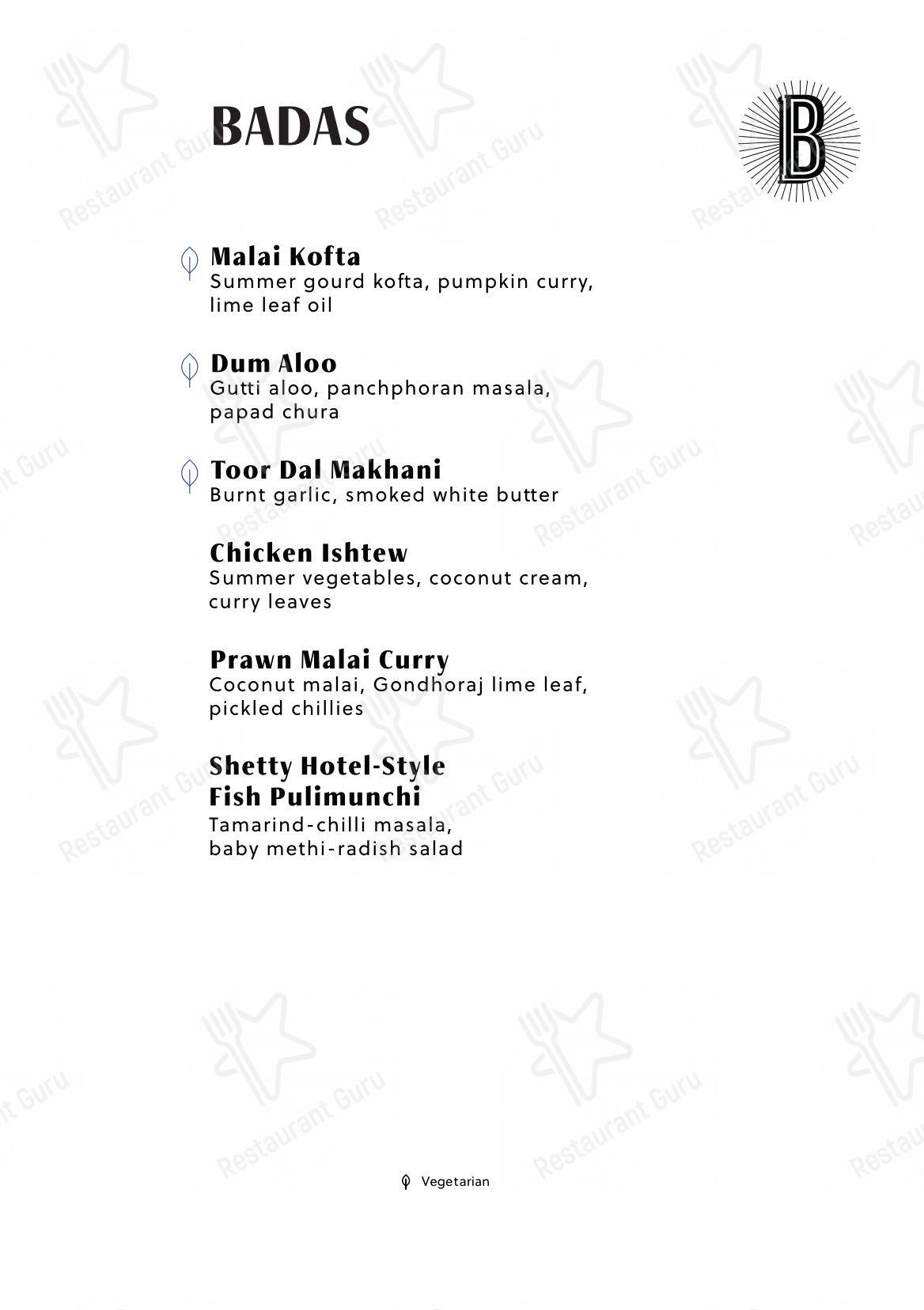 The Bombay Canteen - Menu bar