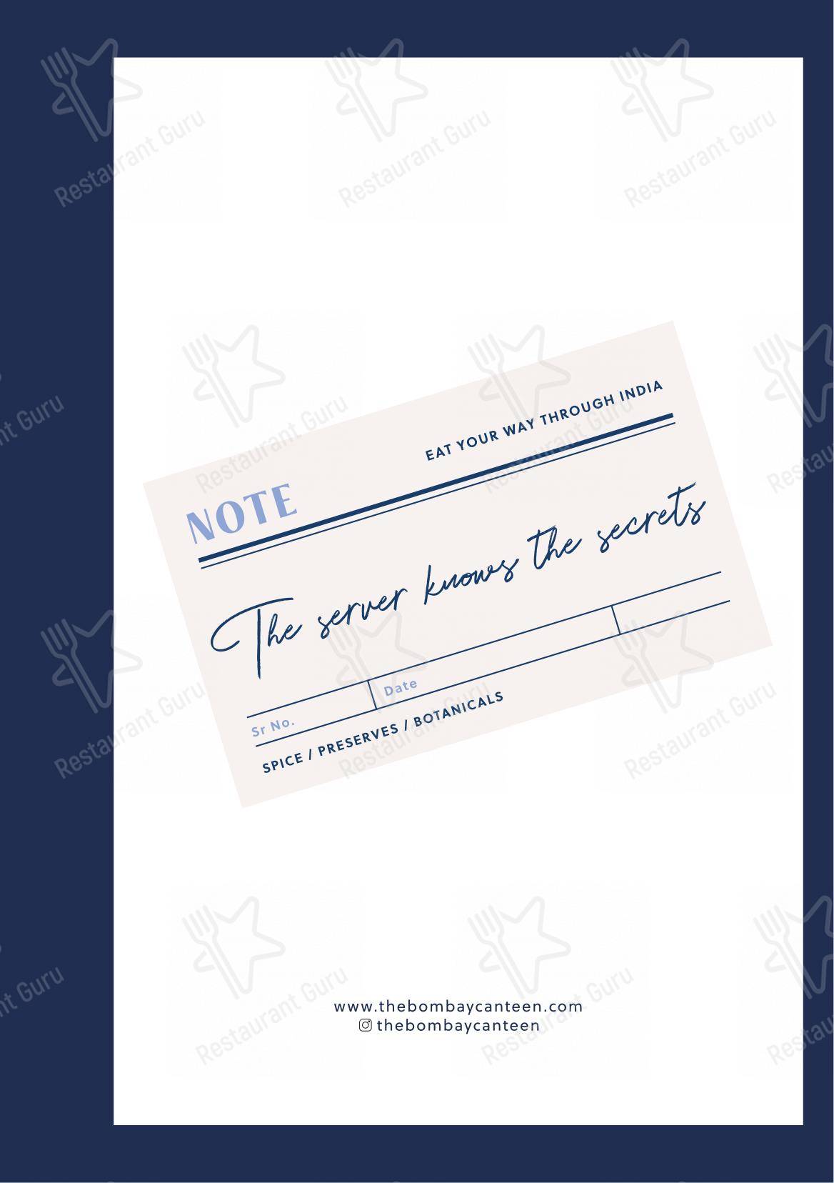 Menu bar for the The Bombay Canteen restaurant