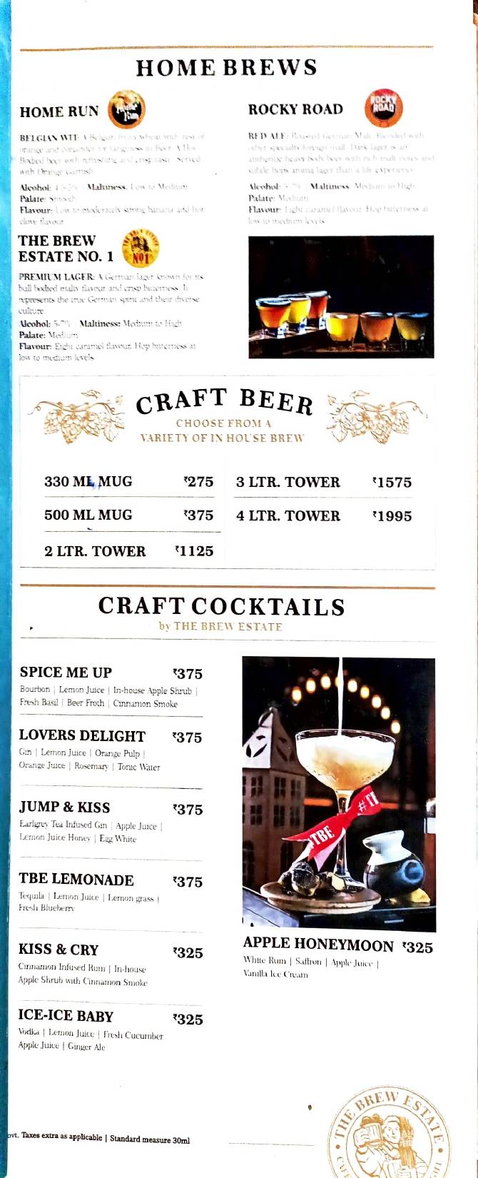 The Brew Estate Pathankot menu