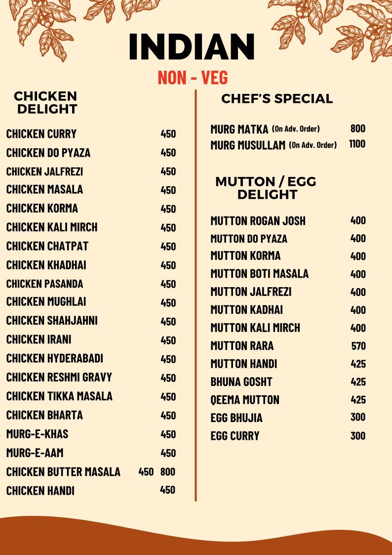 The Cabana 2.0 menu