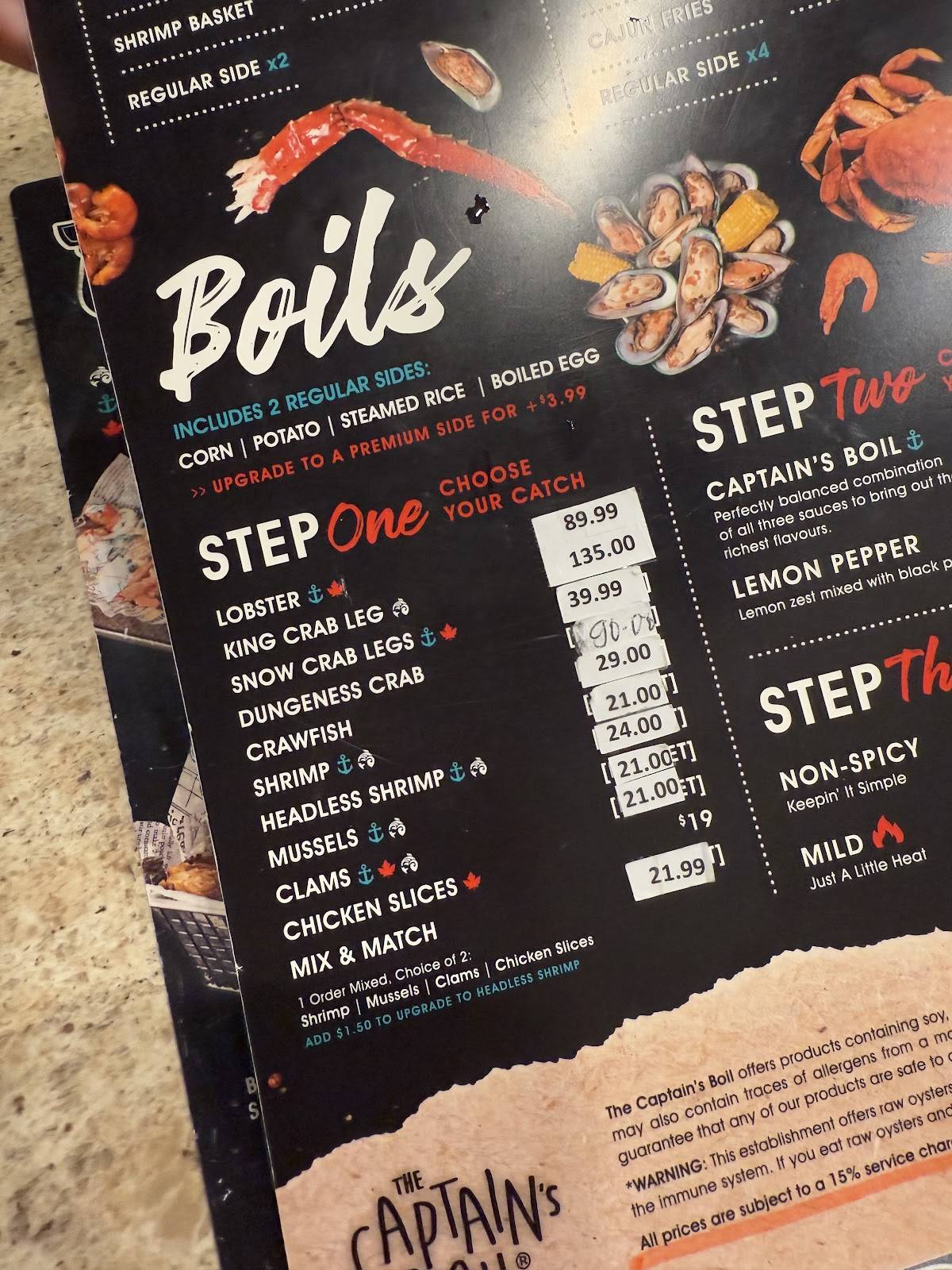 Menu at The Captain's Boil restaurant, Winnipeg, 667 Stafford St Unit B