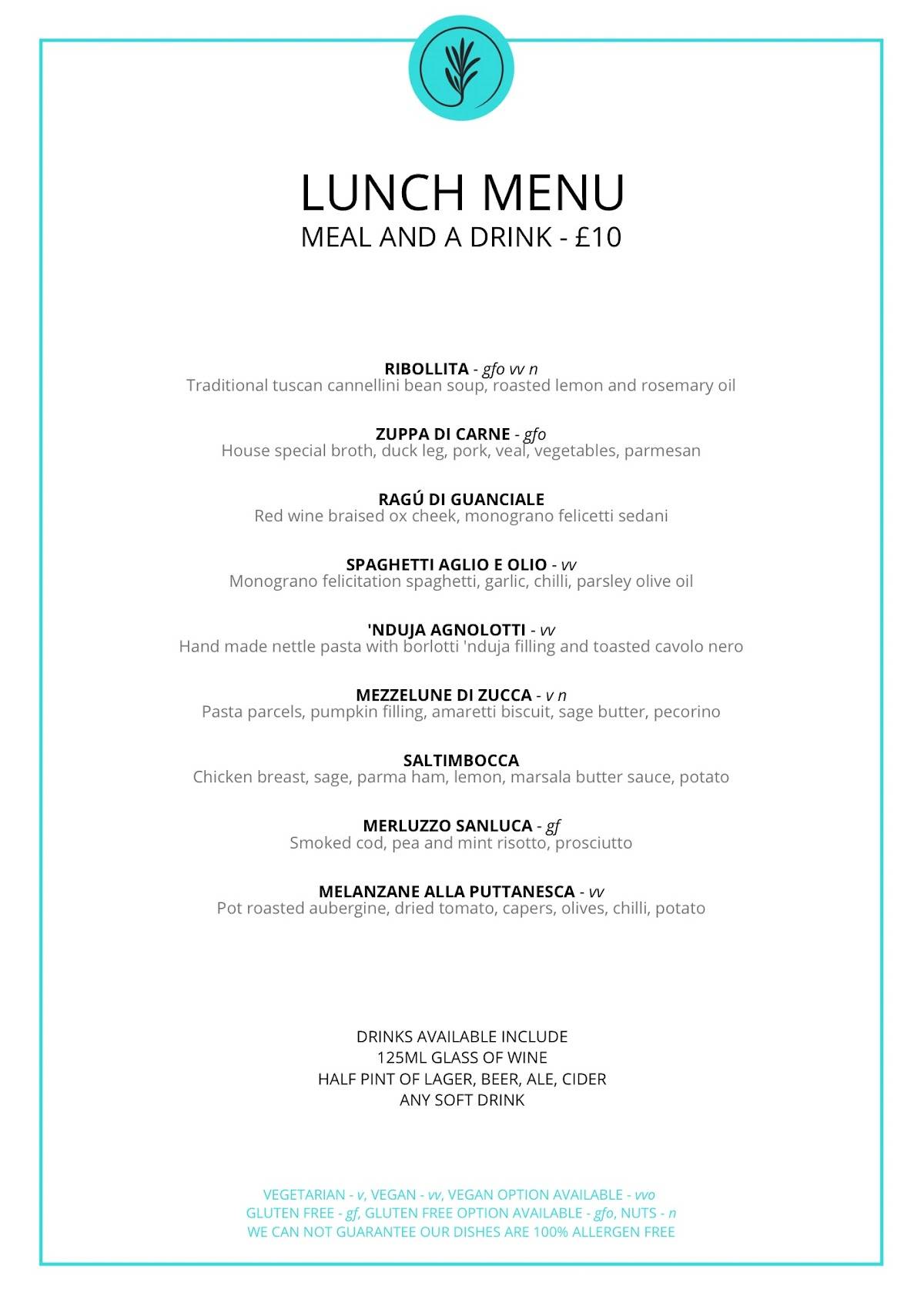 Menu at The Carpenters Arms Italian Kitchen restaurant, New Ollerton