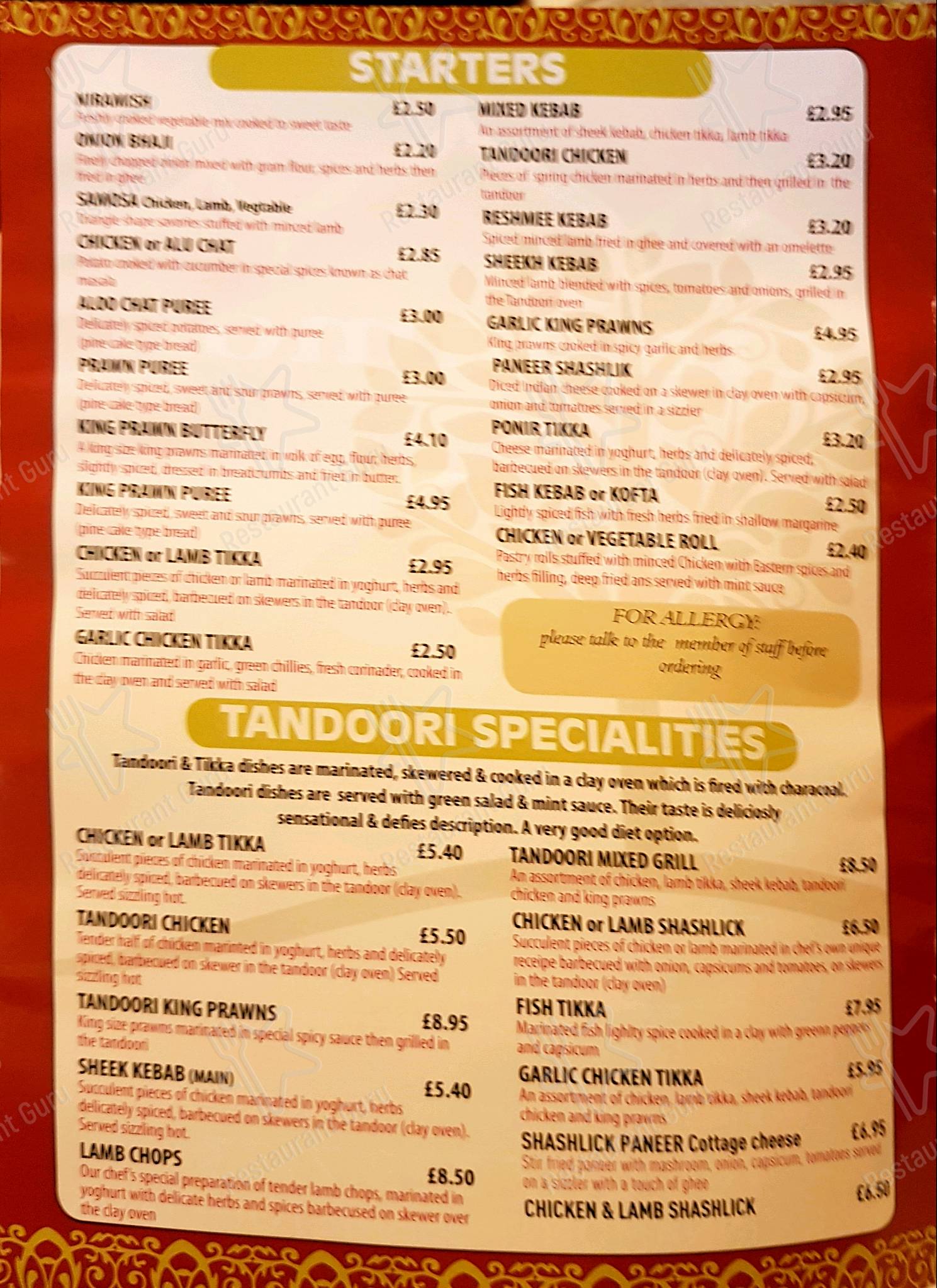 Menu at The Cinnamon Tree restaurant, Bristol