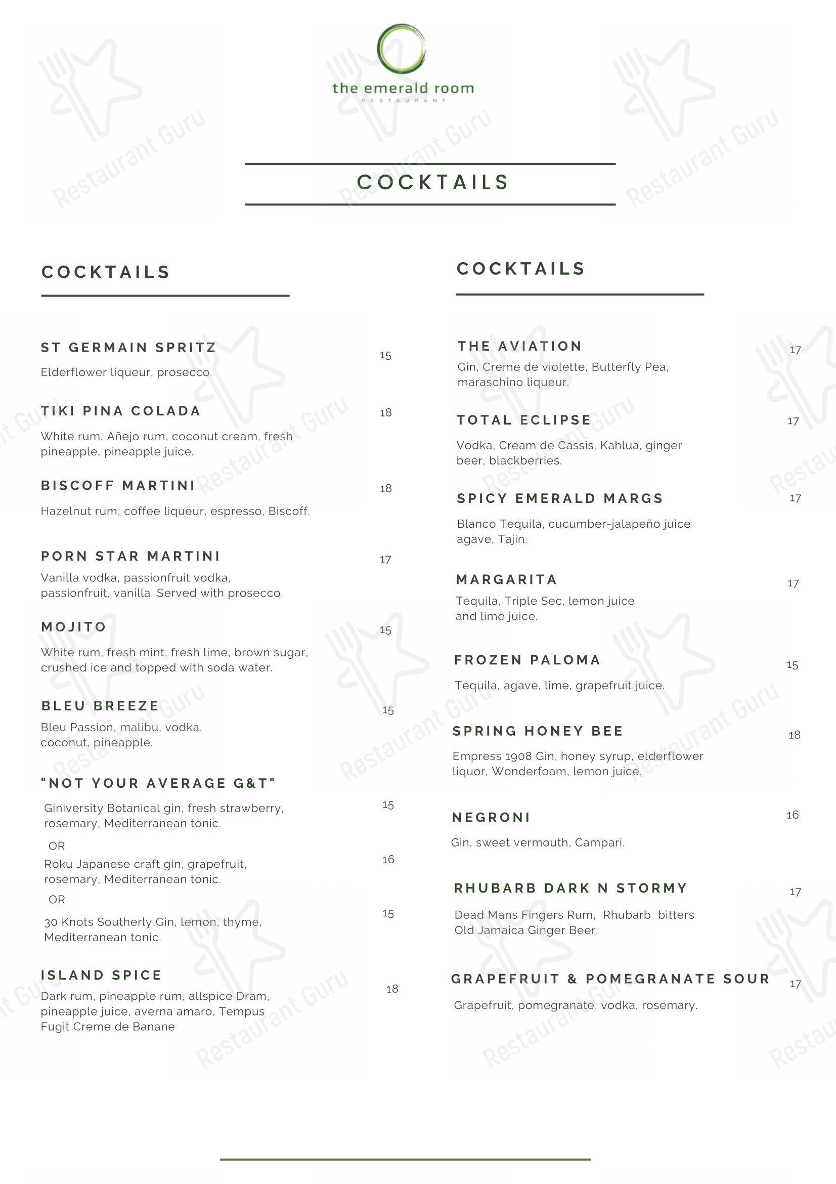 Menu at The Emerald Room Restaurant, Geraldton
