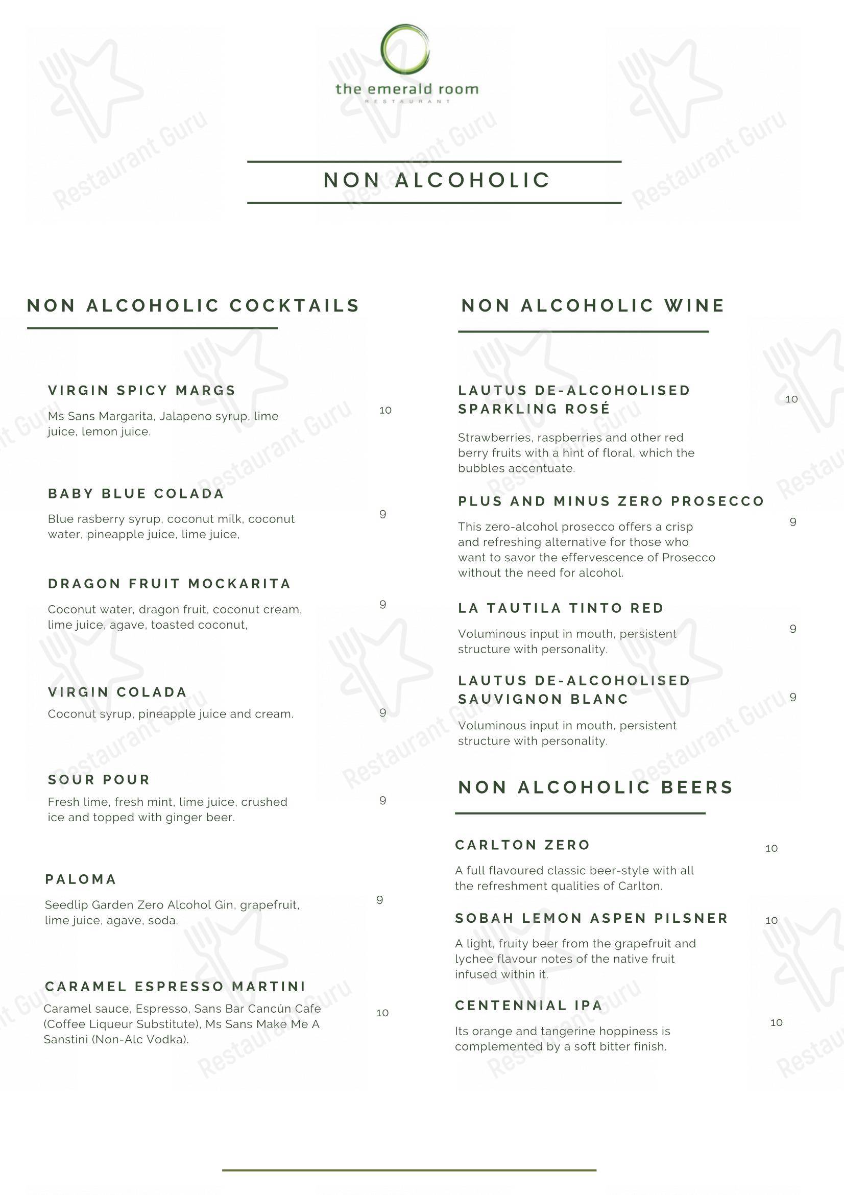 Menu at The Emerald Room Restaurant, Geraldton
