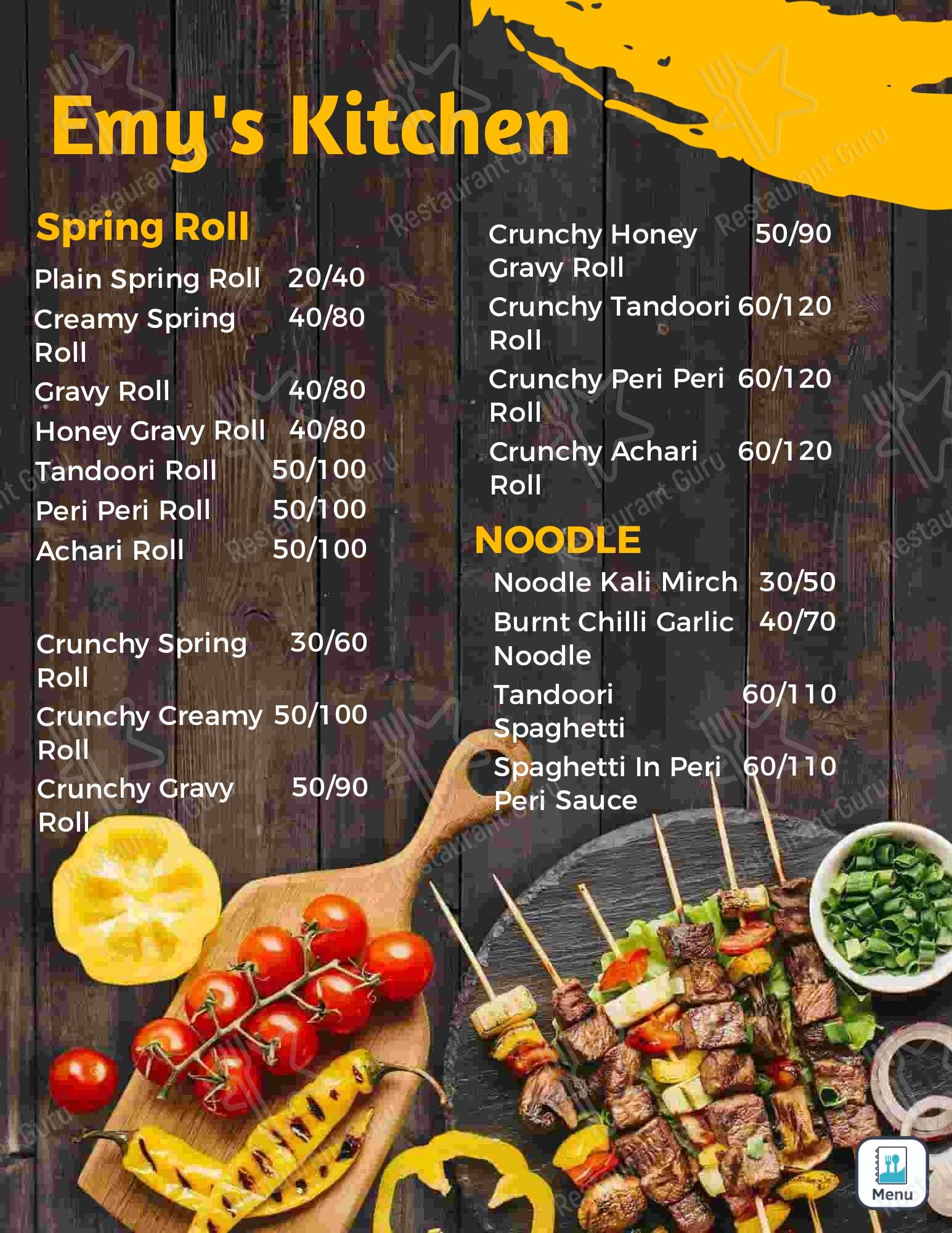 Menu for the The Emy's kitchen restaurant