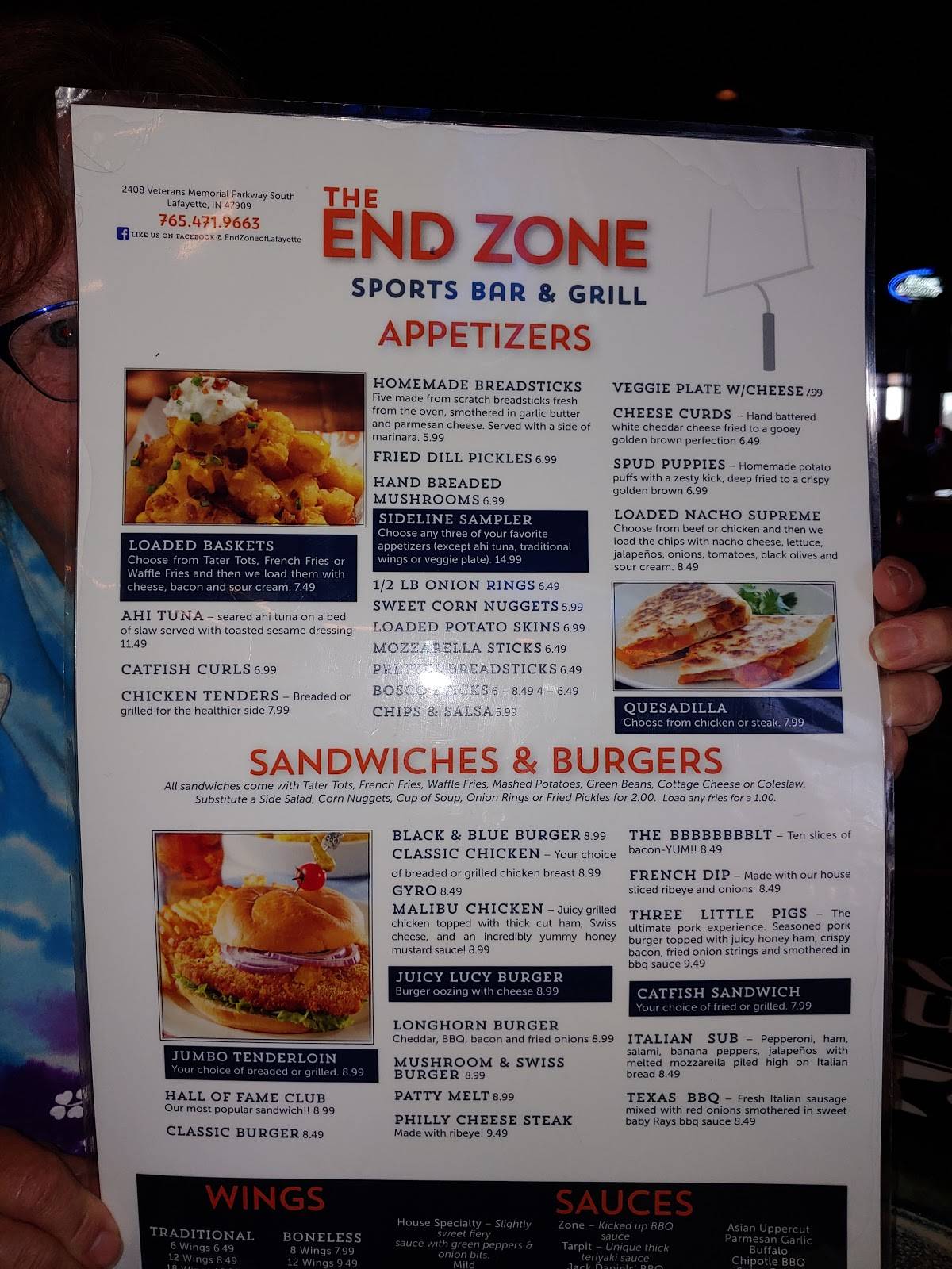 Menu at The End Zone Sports Bar & Grill, Lafayette