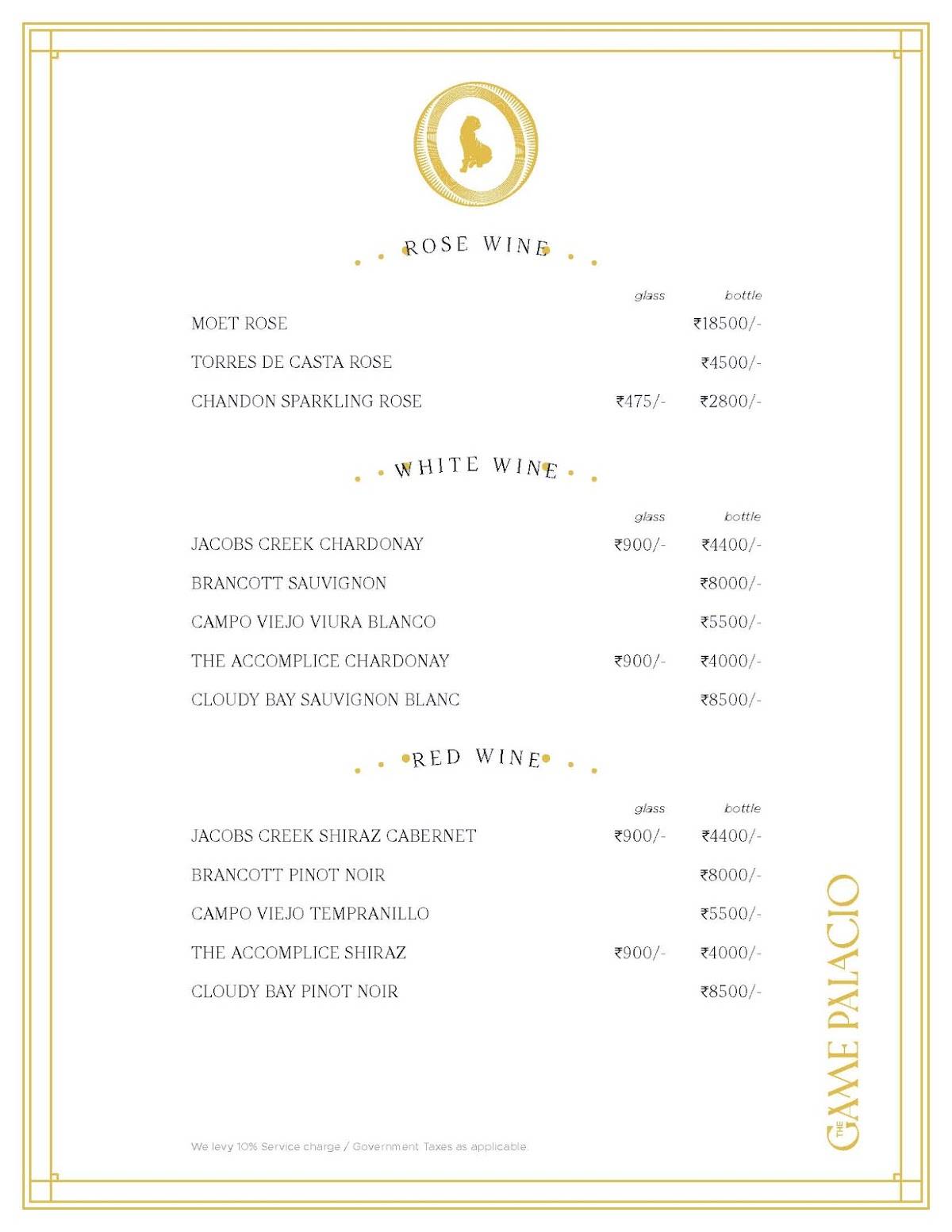 The Game Palacio menu
