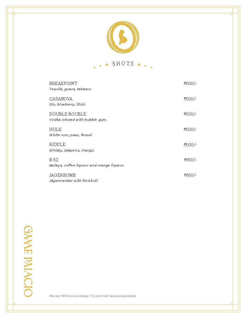 The Game Palacio menu