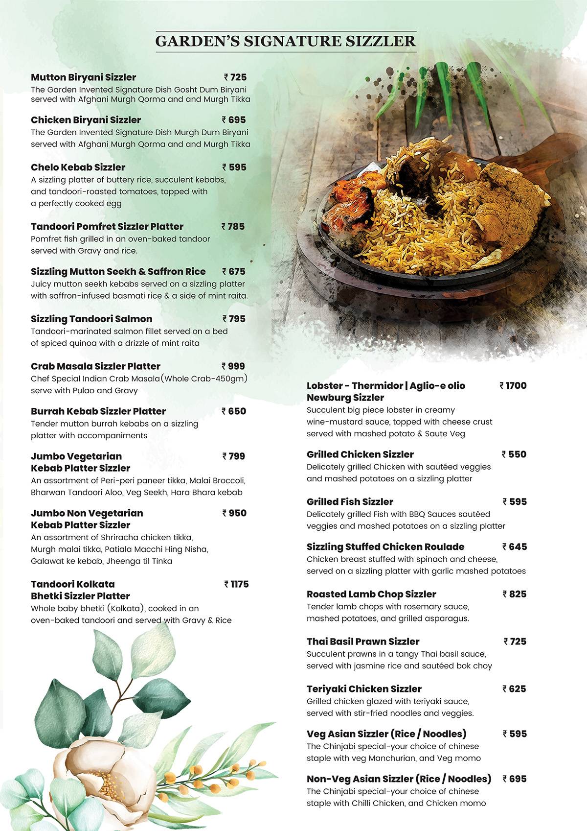 The Garden menu