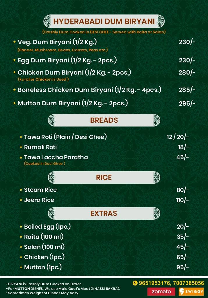 The Handi King menu
