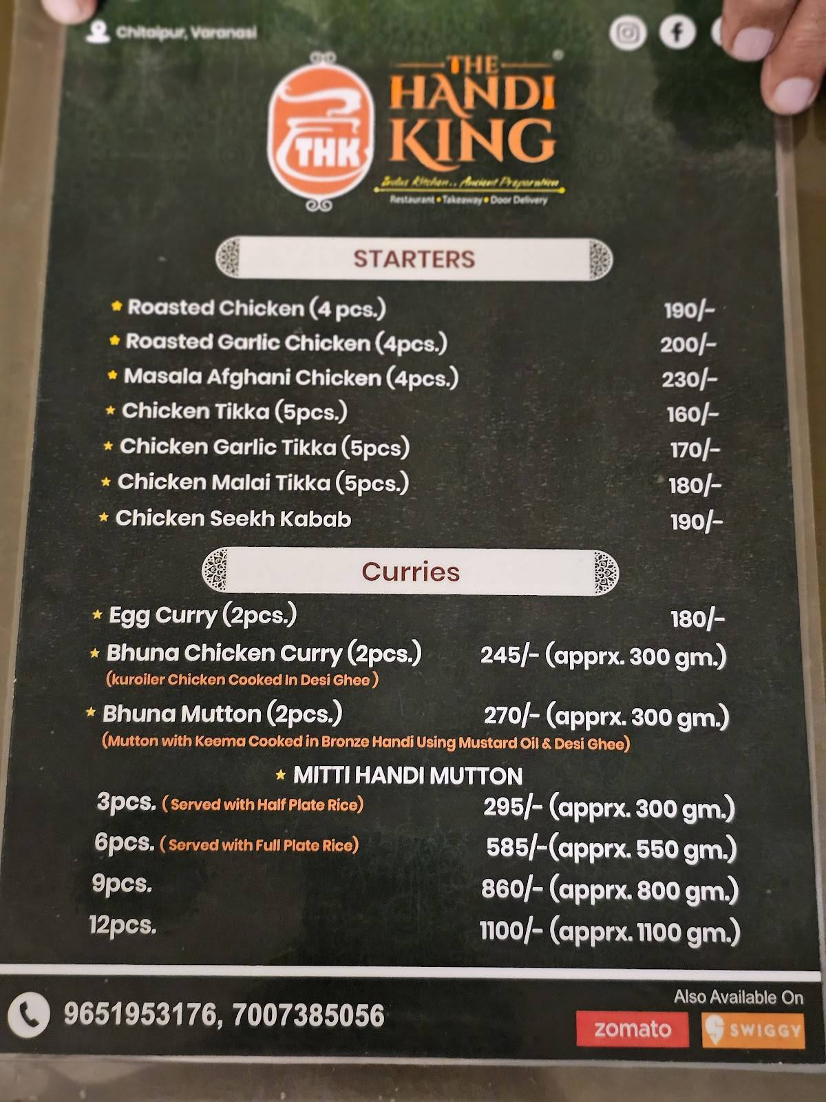 The Handi King menu