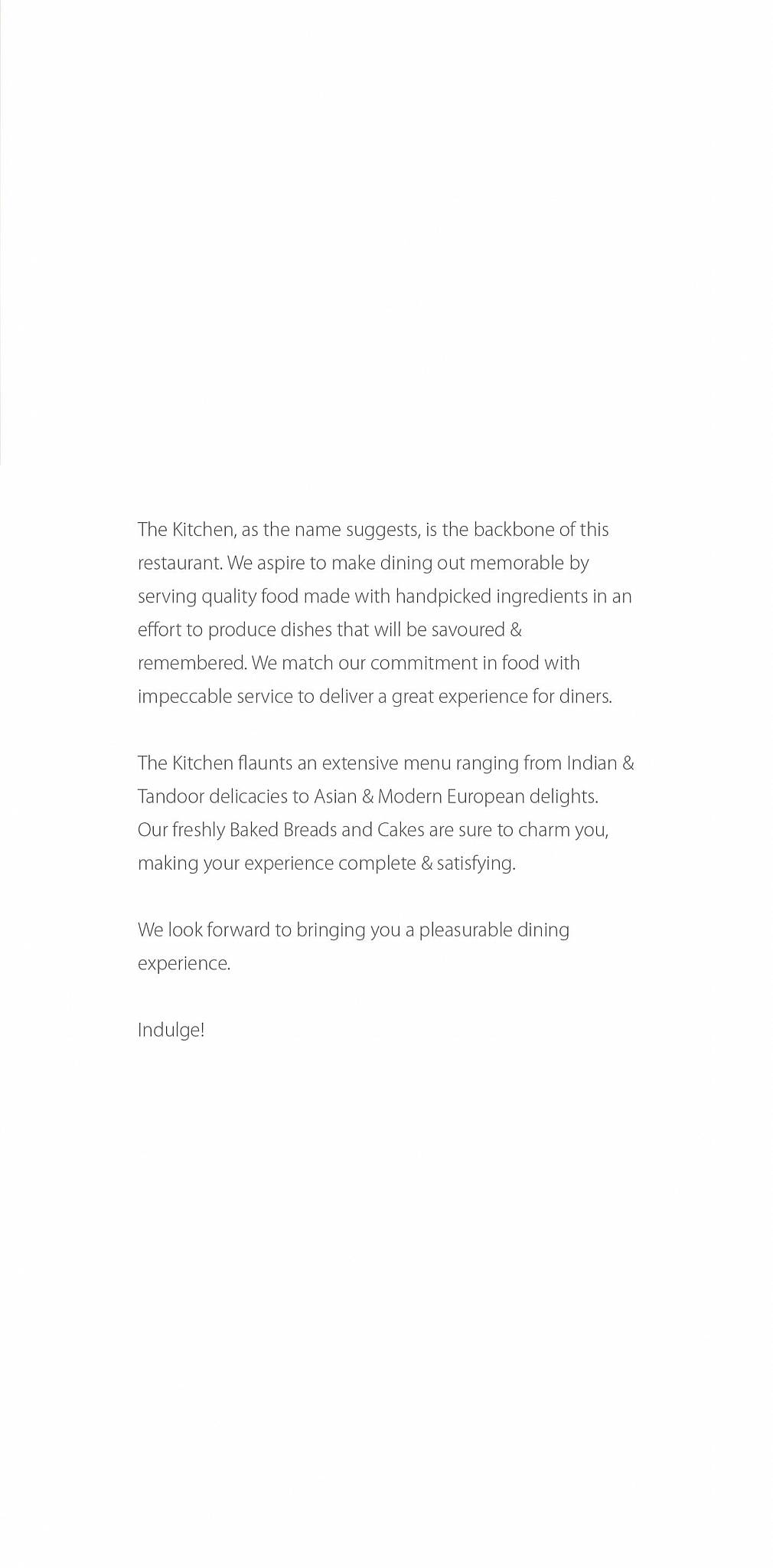 The Kitchen menu