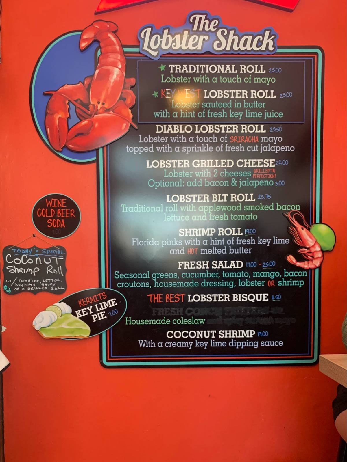 Menu at Lobster Shack Key West restaurant, Key West, 507 South St