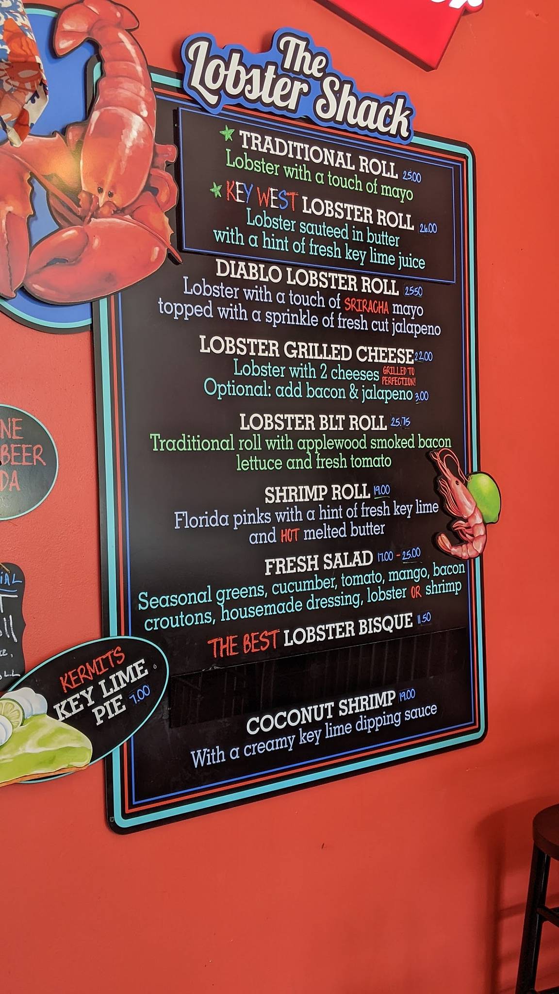 Menu at Lobster Shack Key West restaurant, Key West, 507 South St
