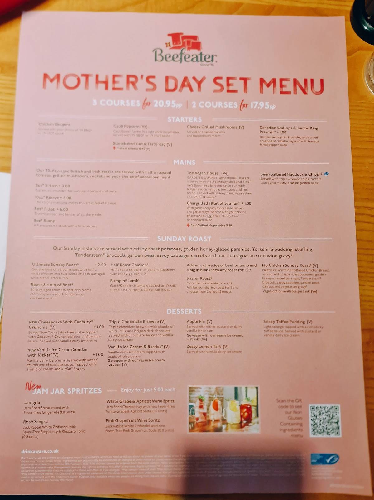 Menu at The Longbow Beefeater steakhouse, Llantrisant