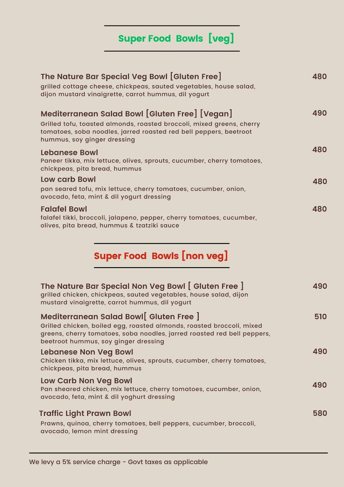 The Nature Bar - Goregaon menu