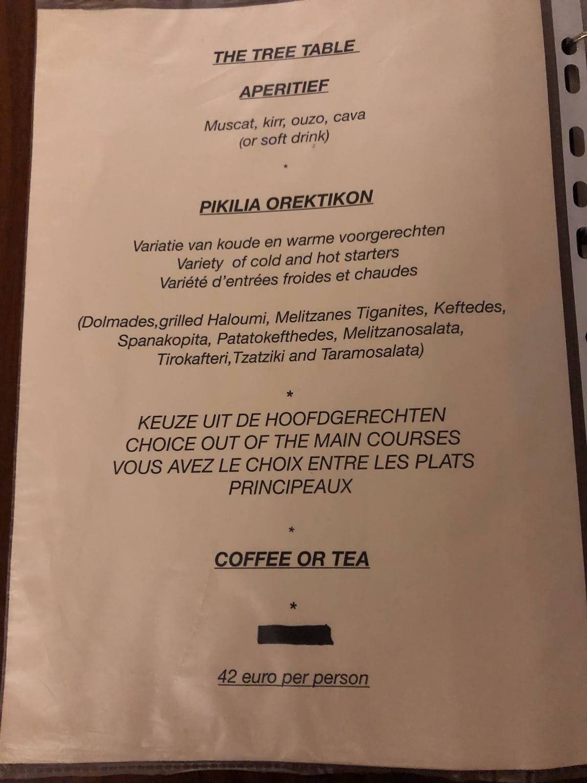 Menu at The Olive Tree Brugge, Bruges