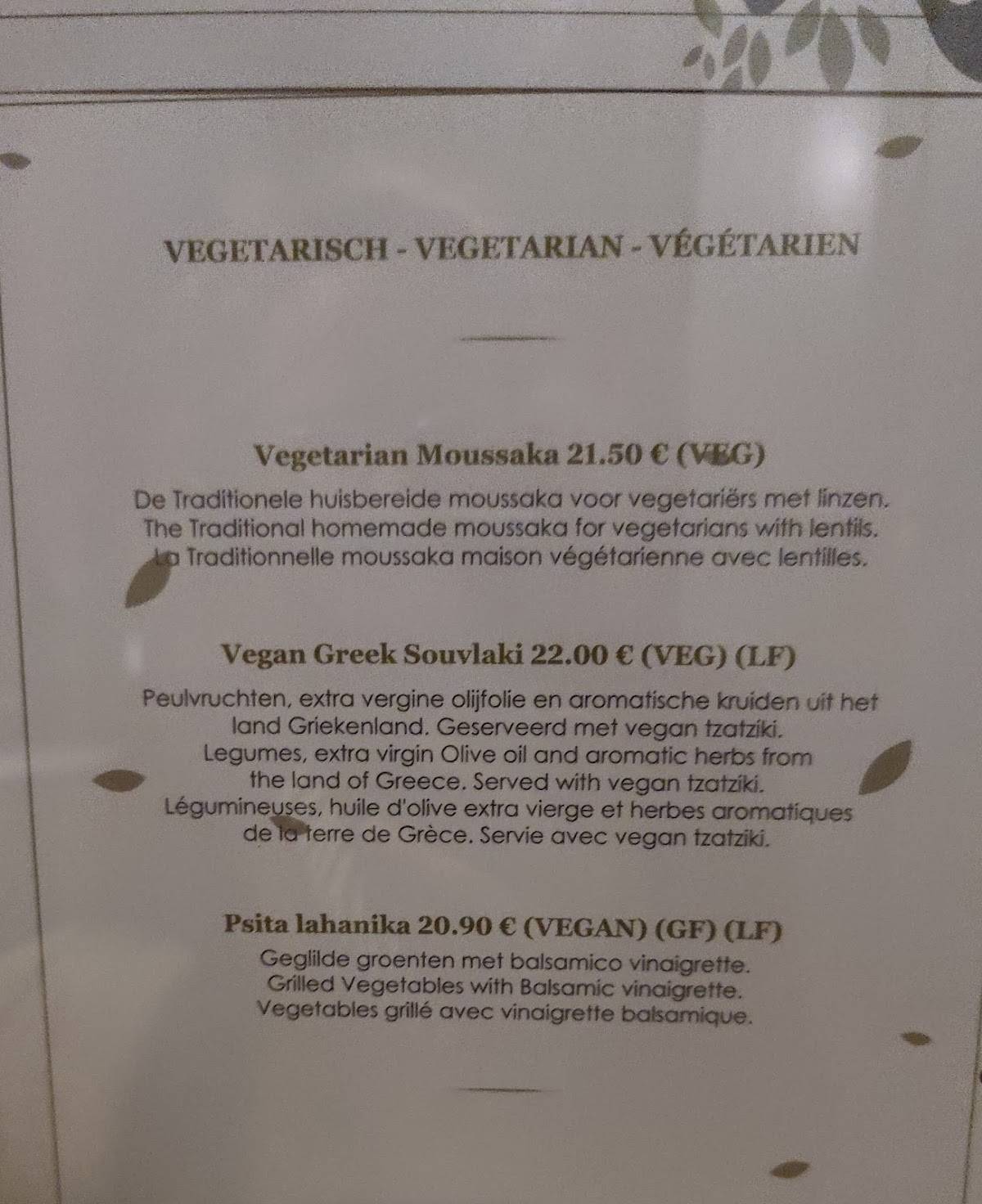 Menu at The Olive Tree Brugge, Bruges