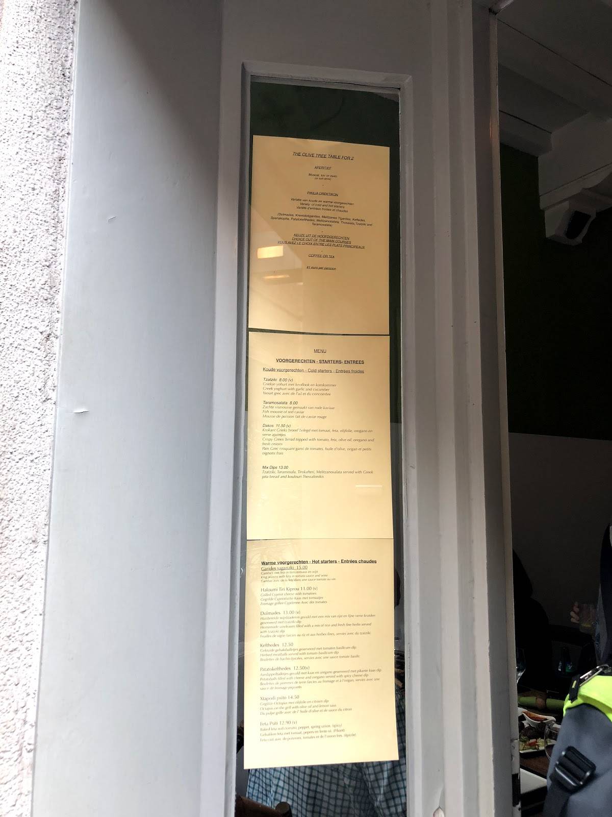 Menu at The Olive Tree Brugge, Bruges