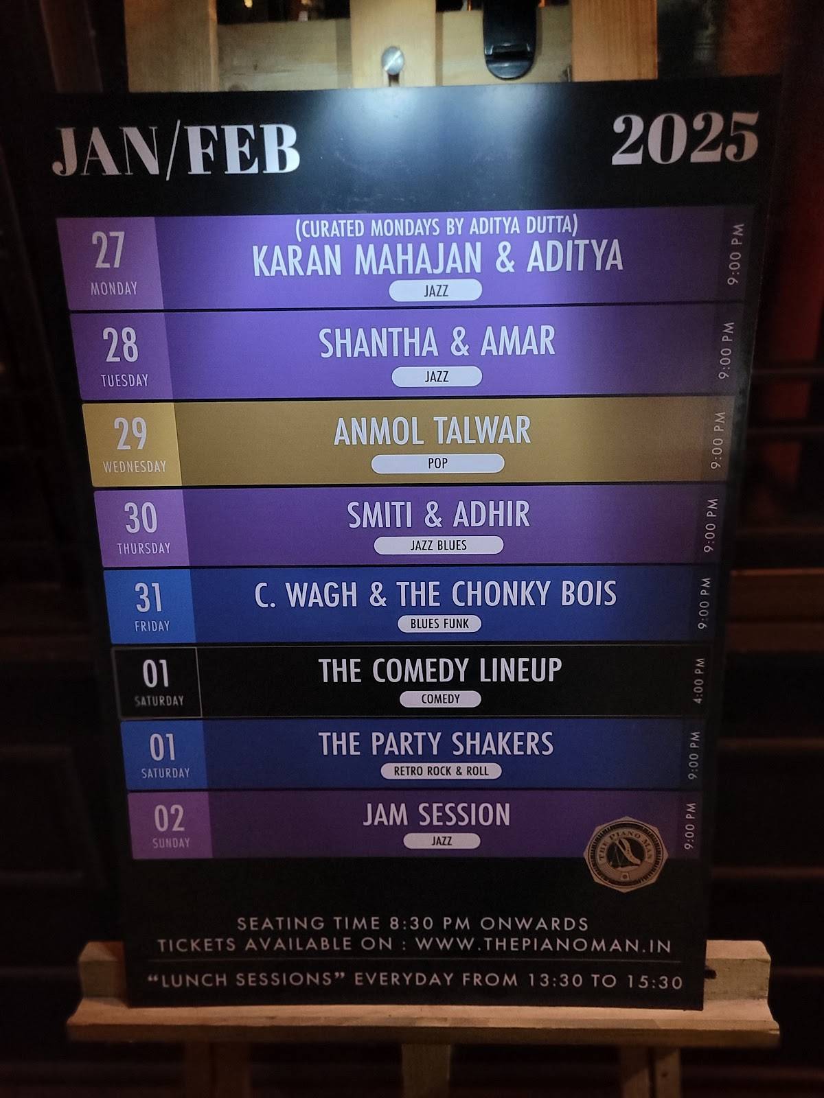 The Piano Man Jazz Club menu