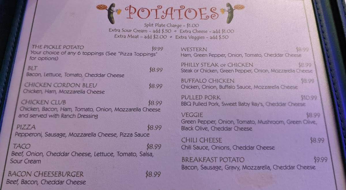 Menu at The Pickle steakhouse, Markle