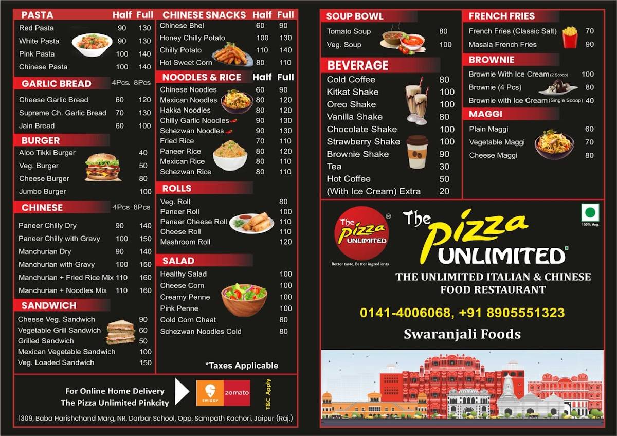 The Pizza Unlimited menu