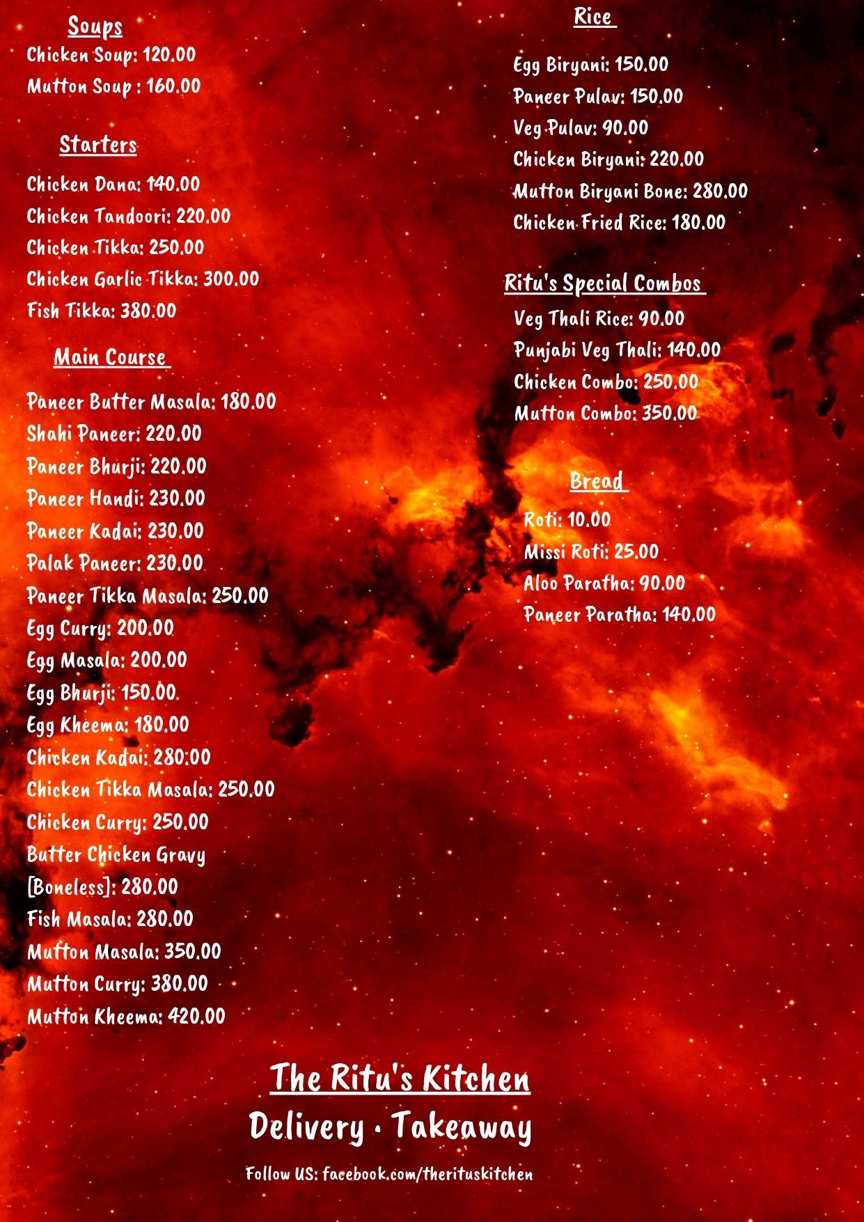 The Ritu's Kitchen menu