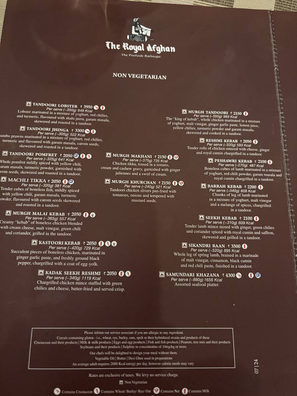 The Royal Afghan menu